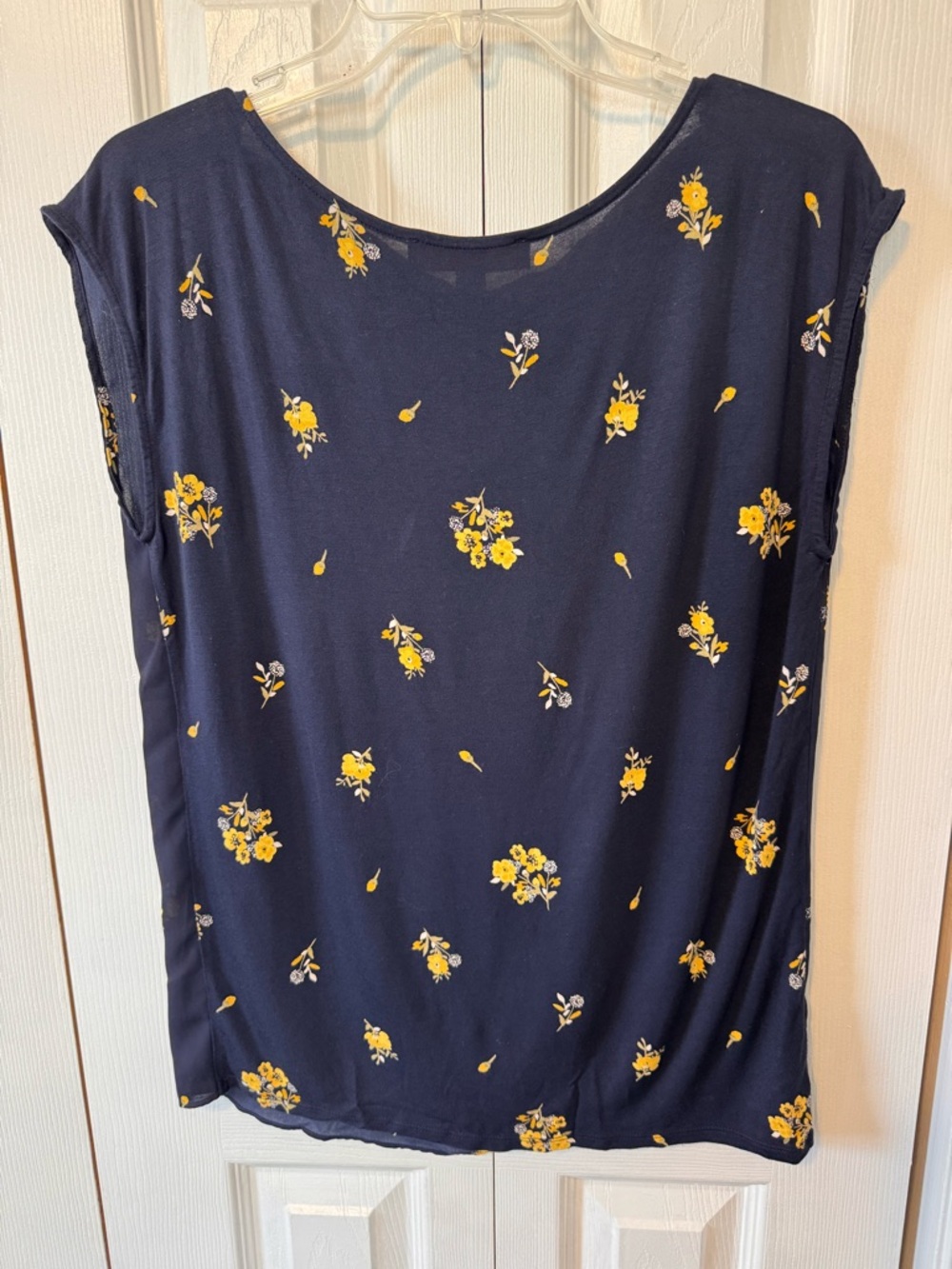 2 Loft Short Sleeve Sheer Tops Sz Small Oversized Navy Yellow Flowers &All Black - Picture 6 of 15